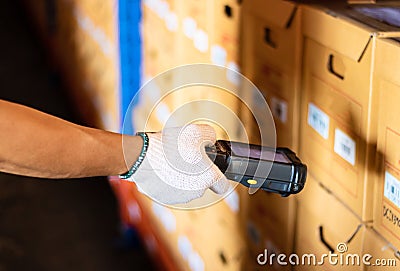 Barcode scanner reader. A barcode scan products stored in the warehouse. With modern warehouse management technology businesses Stock Photo