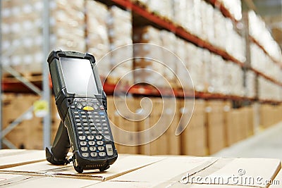 Barcode scanner at warehouse Stock Photo