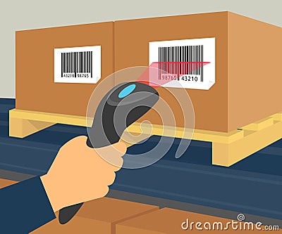 Barcode scanning at the warehouse Vector Illustration