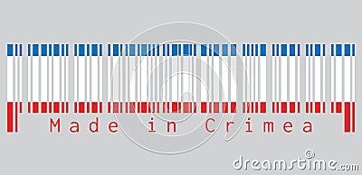 Barcode set the color of Crimea flag, a blue white and red color on grey background, text: Made in Crimea. Vector Illustration
