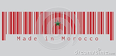 Barcode set the color of Morocco flag, red field with a black-bordered green pentagram. text: Made in Morocco. Vector Illustration