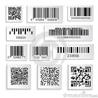 Barcodes or products sticker with cipher or serial number isolated icons Vector Illustration