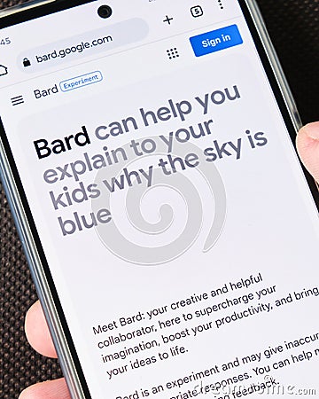 Bard is a conversational generative artificial intelligence chatbot built using large language models. Editorial Stock Photo