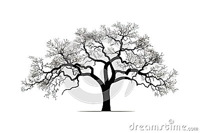 Bare branches of sessile oak tree against sky silhouette. Vector illustration desing Vector Illustration
