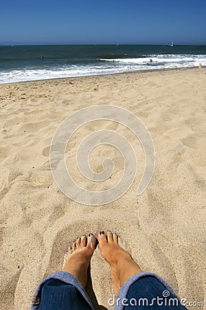 Bare Feet Sandy Beach Stock Photo
