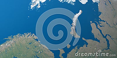 Barents Sea in in planet earth, aerial view from outer space Stock Photo