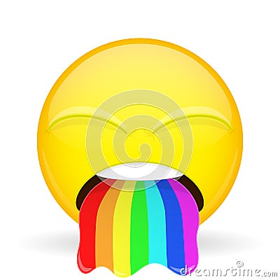 Barf emoji. Emotion of disgust. Spew rainbow emoticon. Cartoon style. Vector illustration smile icon. Vector Illustration