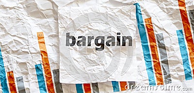 BARGAIN word text on the white memo note crupled sticker on chart background Stock Photo