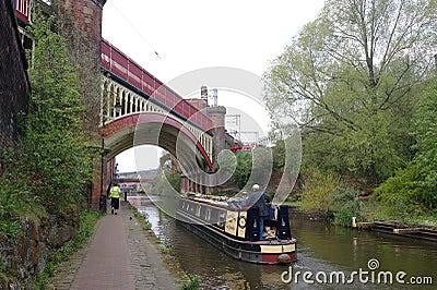 Barge and the docks of Manchester, UK Editorial Stock Photo