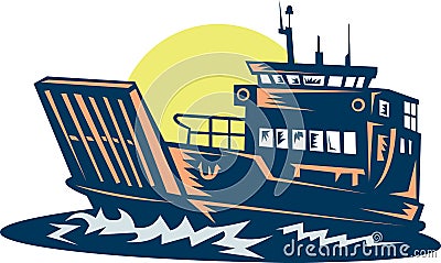 Barge or ferry boat at sea Vector Illustration