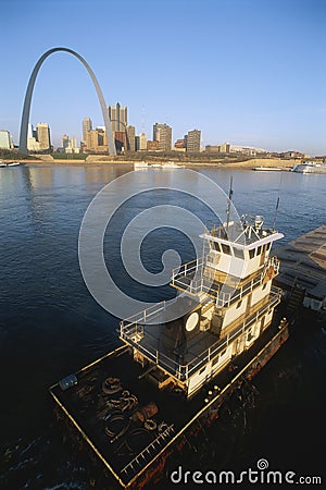 Barge on Mississippi River Editorial Stock Photo