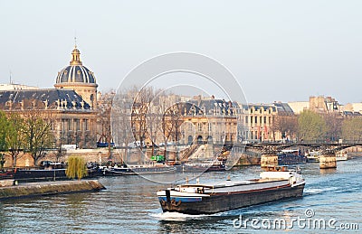 A barge on the river Seine, Paris Stock Photo