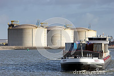 Barge ship oil silo Editorial Stock Photo