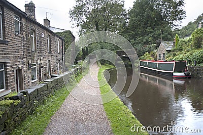 Barge and towpath Stock Photo