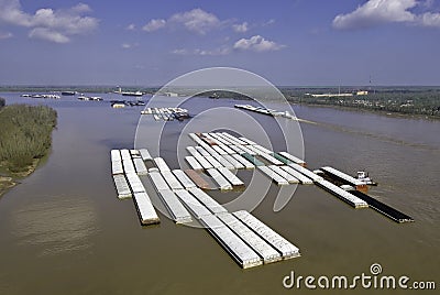 Barge tows on Mississippi River Stock Photo