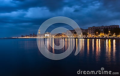 Bari italy night cityscape coastline from sea. City lights Stock Photo