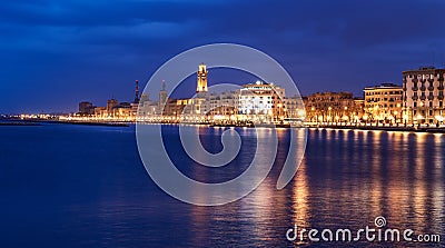 Bari night cityscape and seafront. city lights at evening Stock Photo