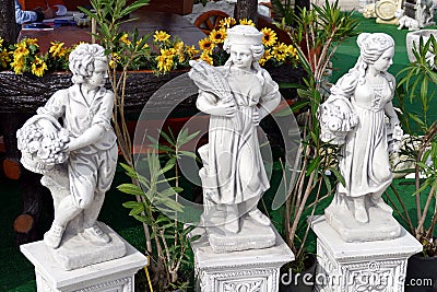 Garden statues for sale at the Fiera del Levante. Bari, southern Europe Editorial Stock Photo