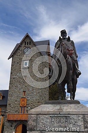 Bariloche, Argentina. Bronze statue in homage to General Roca in Bariloche Civic Center Stock Photo