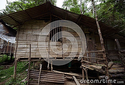 View of Penan huts in Bario. Stock Photo