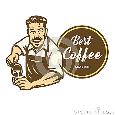 Barista Coffee Latte Art Cafe Logo Design Template Vector Illustration