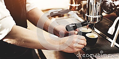 Barista Coffee Maker Machine Grinder Portafilter Concept Stock Photo
