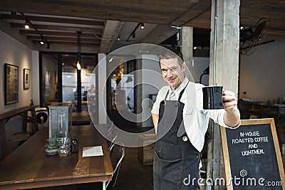 Barista Coffee Steam Cafe Apron Drink Business Concept Stock Photo