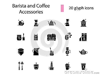 Barista devices glyph icons set. French press and measuring cup. Isolated vector illustration Vector Illustration