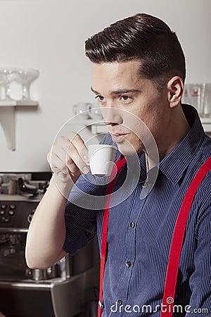 Barista has a ristretto Stock Photo