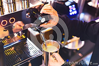 Barista make coffee with coffee machine Stock Photo