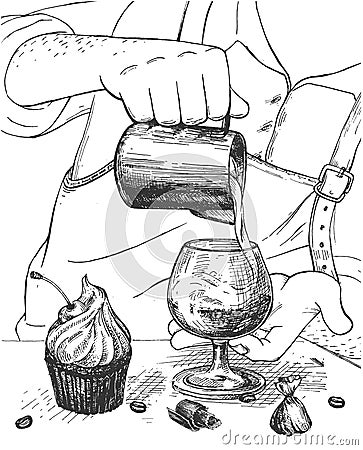 Barista making latte coffee drink Vector Illustration