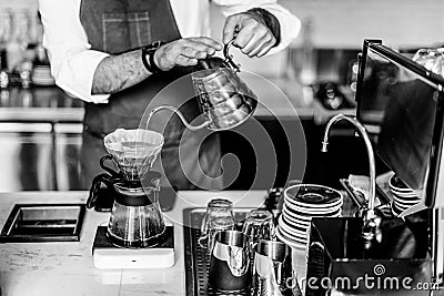 Barista Prepare Coffee Working Order Concept Stock Photo