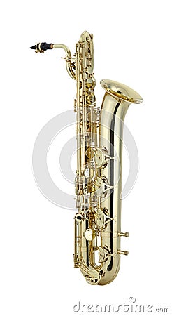 Shiny Baritone saxophone, Bari sax, Saxophone Woodwinds Music Instrument Isolated on White background Stock Photo