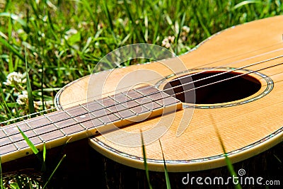 Baritone Ukulele Guitar Grass Stock Photo