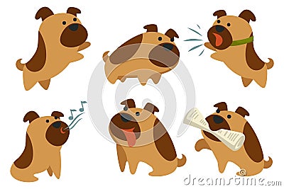 Barking dog, canine animal, pet with newspaper Vector Illustration