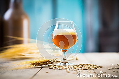 barleywine in a snifter, deep amber hue, near barley grains Stock Photo