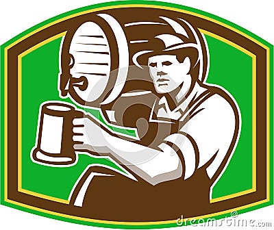 Barman Bartender Pour Beer Barrel Retro Cartoon Illustration