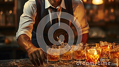 Barman making a cocktail at the bar counter in a nightclub Stock Photo