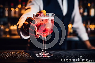 Barman's Skillful Hands Creating a Perfect Drink on the Bar Counter. created with Generative AI Stock Photo