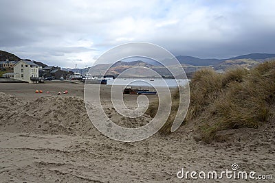 Barmouth Beach on a Cloudy Winter Day Editorial Stock Photo