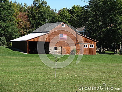 Barn with American Flag Stock Photo