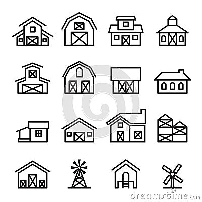 Barn & farm building icon in thin line style Cartoon Illustration