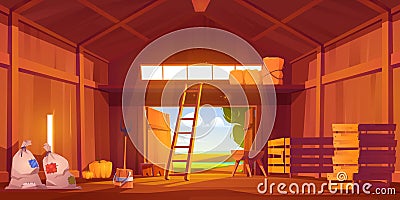 Barn on farm with harvest, straw and hay Vector Illustration