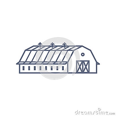 Barn house line icon - village house or wooden cabin in linear style on white background. Vector illustration. Vector Illustration