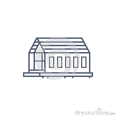 Barn house line icon - village house or wooden cabin in linear style on white background. Vector illustration. Vector Illustration