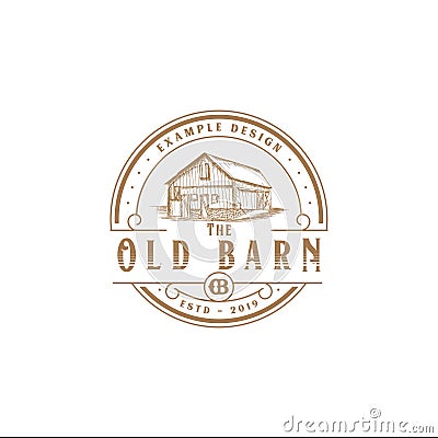 BARN LOGO WITH A CIRCLE VINTAGE STYLE, VECTOR ILLUSTRATION Vector Illustration