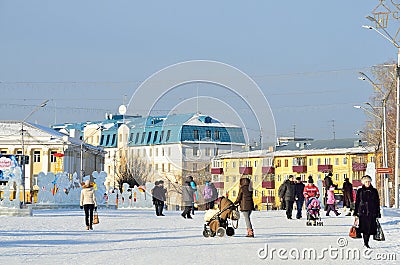 Barnaul, Russia, January, 13, 2016, People walking in the center of Barnaul Editorial Stock Photo