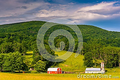 Barns and a mountain in the rural Potomac Highlands of West Virginia. Stock Photo