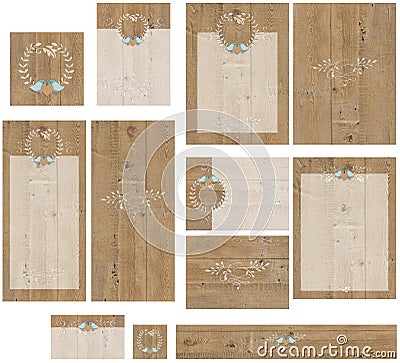 Barnwood love birds engraving wedding invitation set Stock Photo