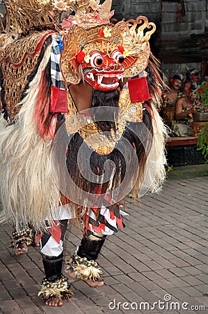 Barong Lion Character Dances On Stage, Bali Indonesia Stock Photo